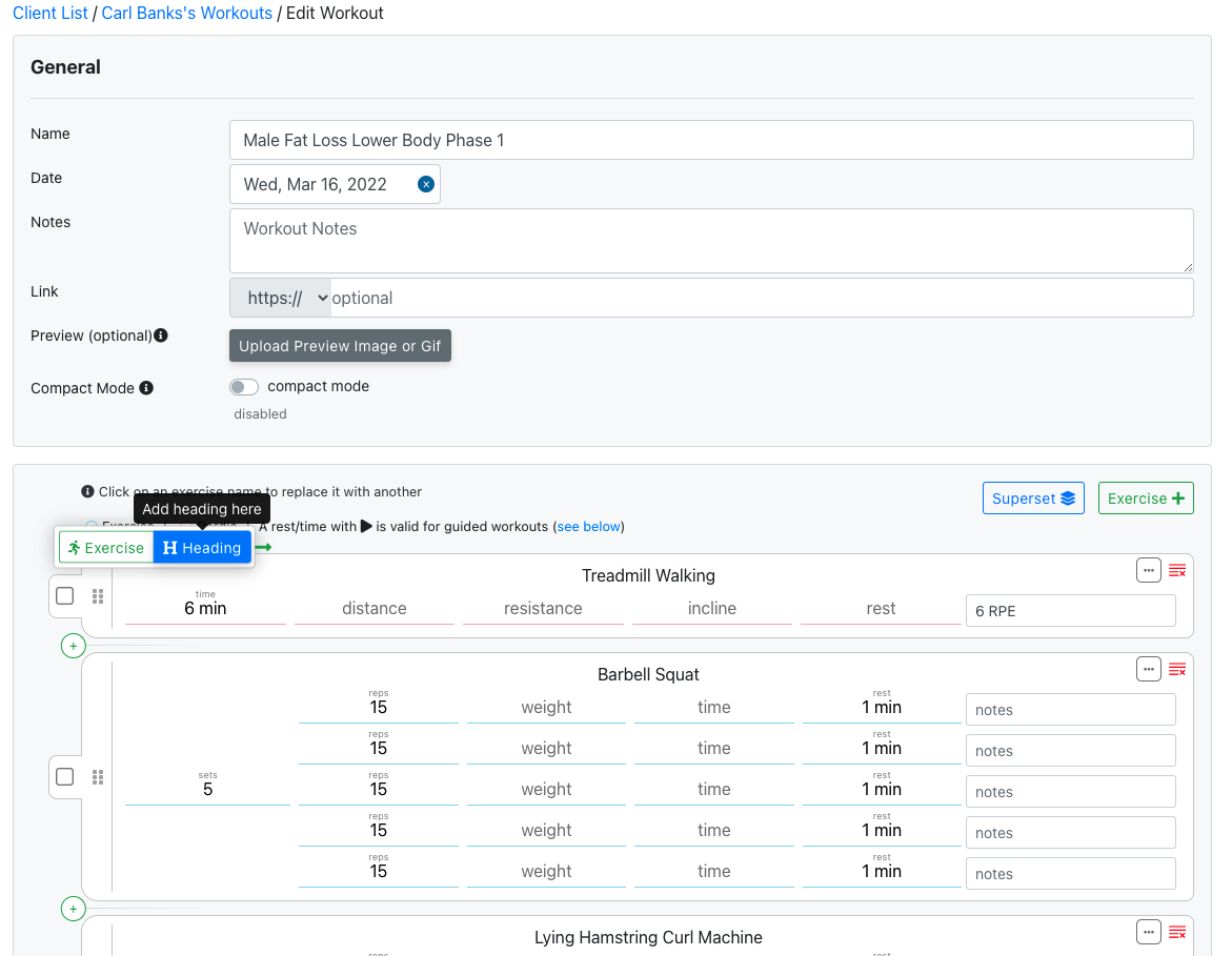 Organize Workouts with Section Headers